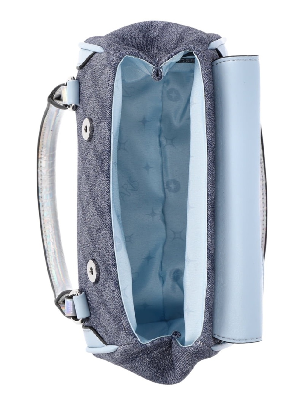 Aris Iridescent Flap Denim Satchel in Light Blue - Picture 7 of 9
